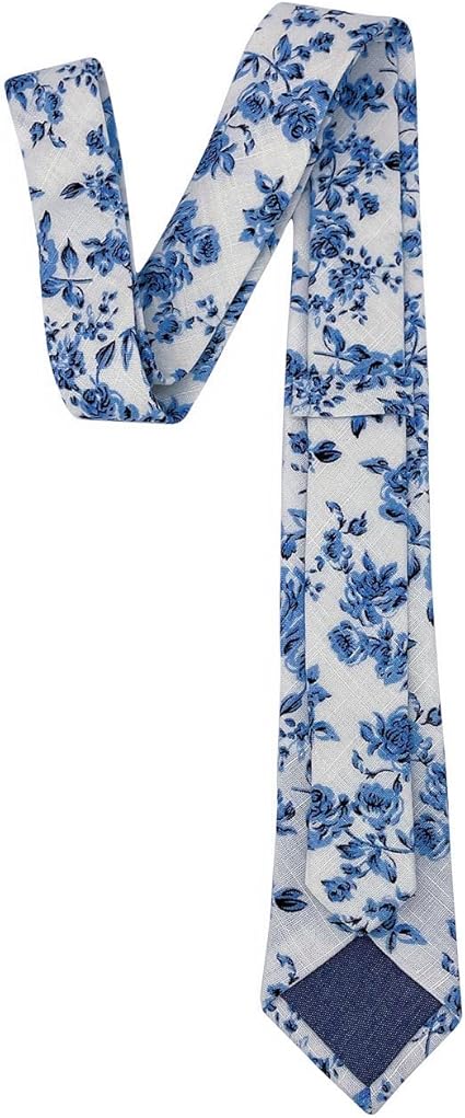 Men's Floral Necktie with Vintage Blue Rose Print – Elegant Business and Wedding Tie in Premium Cotton Blend – Gift-Ready Packaging Available