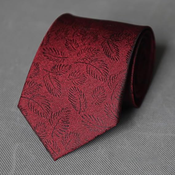 Men’s Red Feather Pattern Tie – Classic Business Necktie with Black Leaf Print – Formal & Casual Wear
