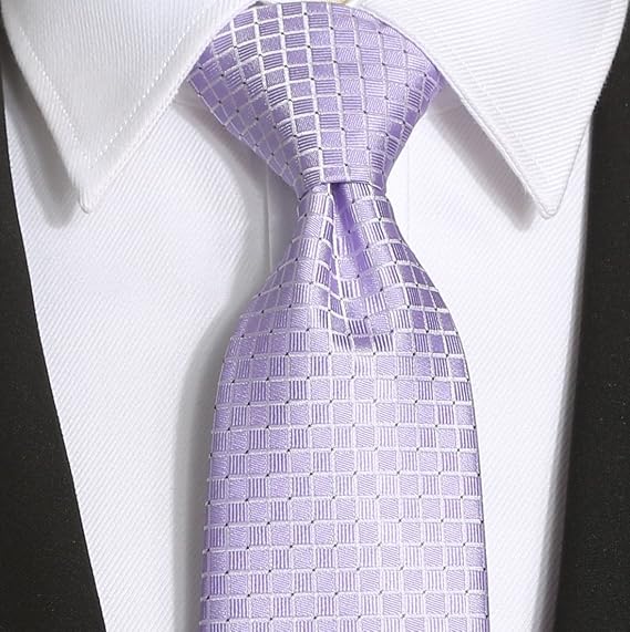 Men’s Light Purple Checkered Tie – Classic Business Formal Necktie, Jacquard Woven, 2.75” Wide