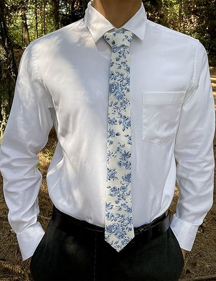 Men's Floral Necktie with Vintage Blue Rose Print – Elegant Business and Wedding Tie in Premium Cotton Blend – Gift-Ready Packaging Available