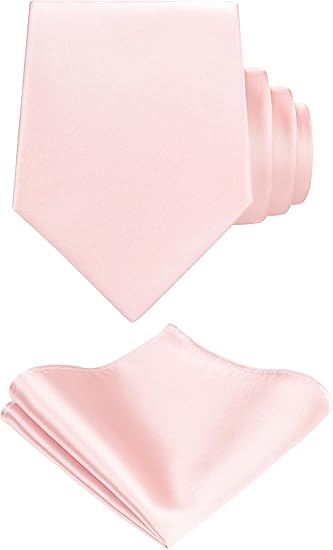 Men’s Light Pink Tie & Pocket Square Set – Classic Solid Satin Necktie and Handkerchief – 145×8cm Tie + 22cm Pocket Square for Weddings & Business