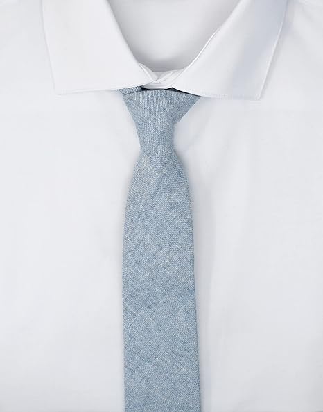Men's Light Blue Solid Tie – Slim Cotton Linen Blend Necktie for Business & Casual, 2.36” Wide