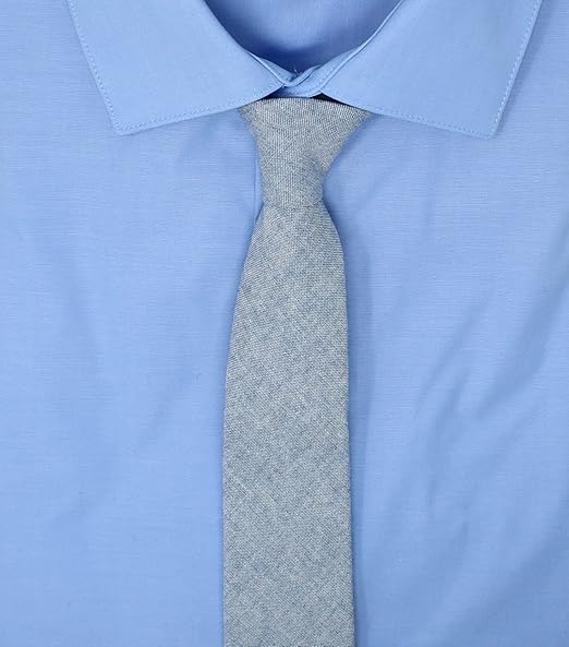 Men's Light Blue Solid Tie – Slim Cotton Linen Blend Necktie for Business & Casual, 2.36” Wide