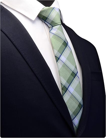 Classic Green Plaid Necktie for Men – 58 Inch Business & Casual Tie