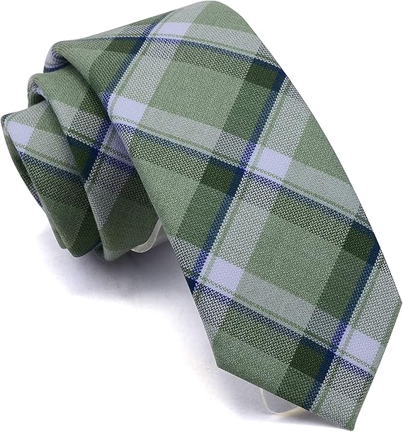 Classic Green Plaid Necktie for Men – 58 Inch Business & Casual Tie