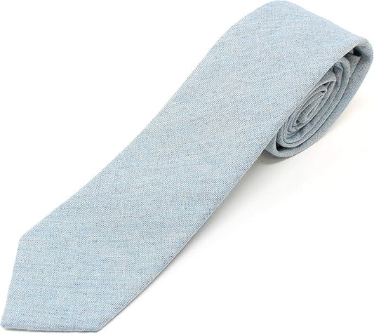 Men's Light Blue Solid Tie – Slim Cotton Linen Blend Necktie for Business & Casual, 2.36” Wide