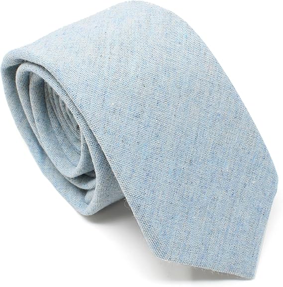 Men's Light Blue Solid Tie – Slim Cotton Linen Blend Necktie for Business & Casual, 2.36” Wide