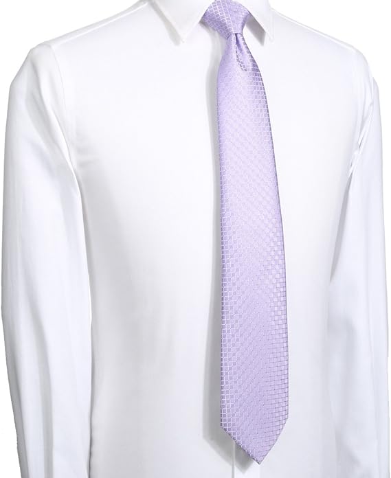 Men’s Light Purple Checkered Tie – Classic Business Formal Necktie, Jacquard Woven, 2.75” Wide