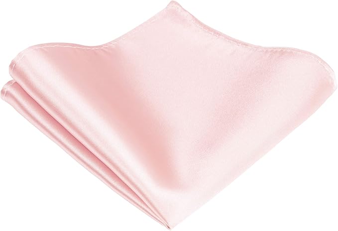 Men’s Light Pink Tie & Pocket Square Set – Classic Solid Satin Necktie and Handkerchief – 145×8cm Tie + 22cm Pocket Square for Weddings & Business