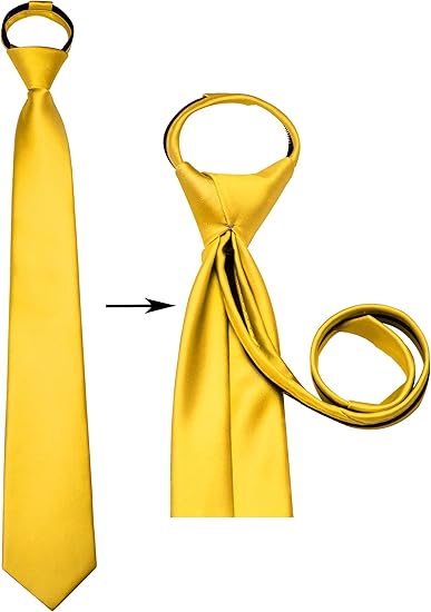Bright Yellow Zipper Tie for Men – Pre-tied Necktie with Easy Adjustable Fit, Solid Color Business Accessory