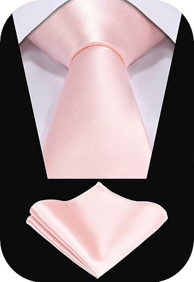 Men’s Light Pink Tie & Pocket Square Set – Classic Solid Satin Necktie and Handkerchief – 145×8cm Tie + 22cm Pocket Square for Weddings & Business