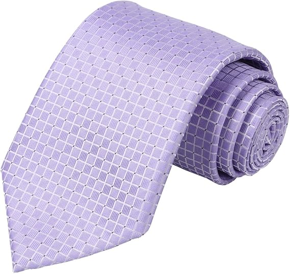 Men’s Light Purple Checkered Tie – Classic Business Formal Necktie, Jacquard Woven, 2.75” Wide