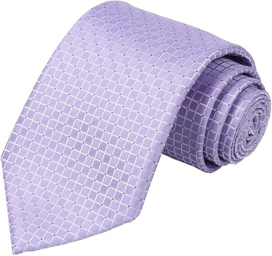 Men’s Light Purple Checkered Tie – Classic Business Formal Necktie, Jacquard Woven, 2.75” Wide