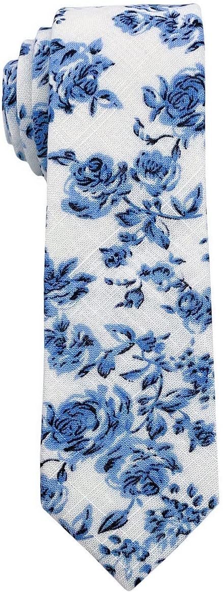 Men's Floral Necktie with Vintage Blue Rose Print – Elegant Business and Wedding Tie in Premium Cotton Blend – Gift-Ready Packaging Available