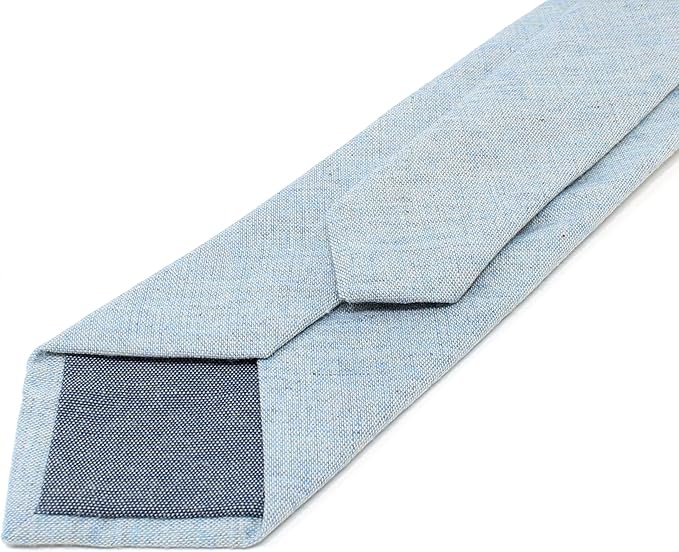 Men's Light Blue Solid Tie – Slim Cotton Linen Blend Necktie for Business & Casual, 2.36” Wide