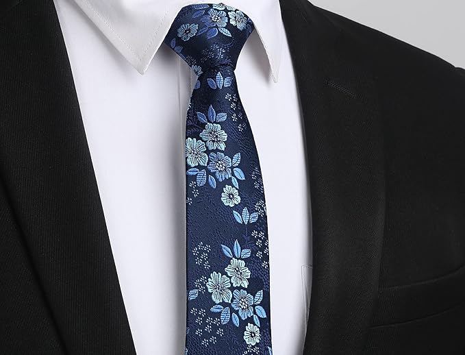Men's Classic Navy Floral Necktie – Elegant Business & Wedding Accessory