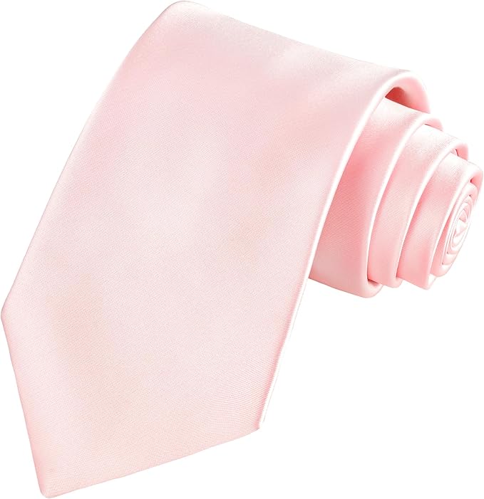 Men’s Light Pink Tie & Pocket Square Set – Classic Solid Satin Necktie and Handkerchief – 145×8cm Tie + 22cm Pocket Square for Weddings & Business