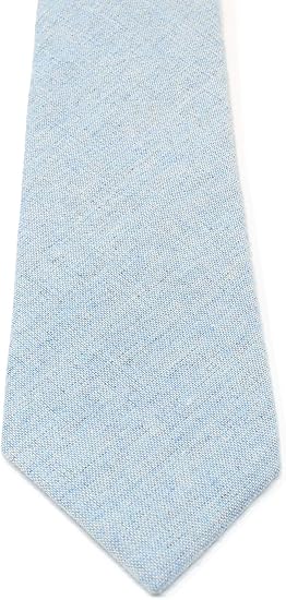 Men's Light Blue Solid Tie – Slim Cotton Linen Blend Necktie for Business & Casual, 2.36” Wide