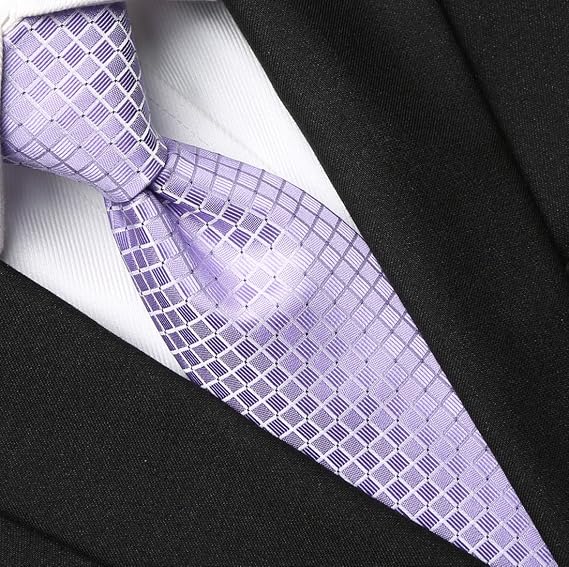 Men’s Light Purple Checkered Tie – Classic Business Formal Necktie, Jacquard Woven, 2.75” Wide