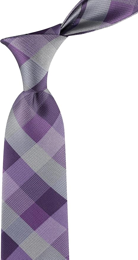 Men’s Purple and Gray Plaid Necktie – Classic Business & Casual Style with Modern Pattern, 57" x 2.75"