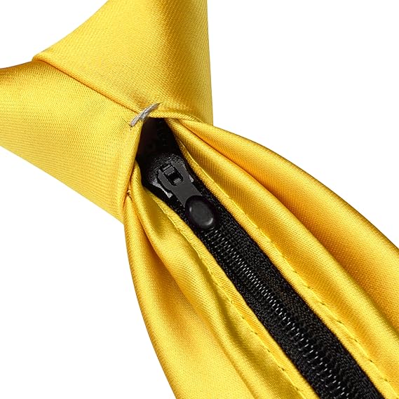 Bright Yellow Zipper Tie for Men – Pre-tied Necktie with Easy Adjustable Fit, Solid Color Business Accessory