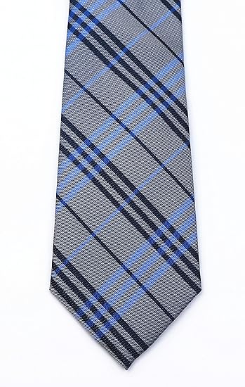 Men’s Classic Plaid Necktie – Grey and Blue Check Pattern Business Tie – 8cm Wide Formal Dress Accessory