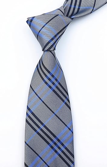 Men’s Classic Plaid Necktie – Grey and Blue Check Pattern Business Tie – 8cm Wide Formal Dress Accessory