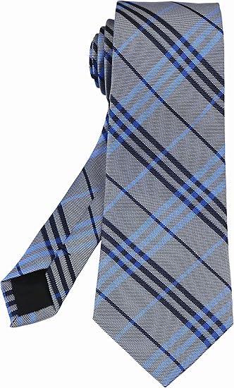 Men’s Classic Plaid Necktie – Grey and Blue Check Pattern Business Tie – 8cm Wide Formal Dress Accessory