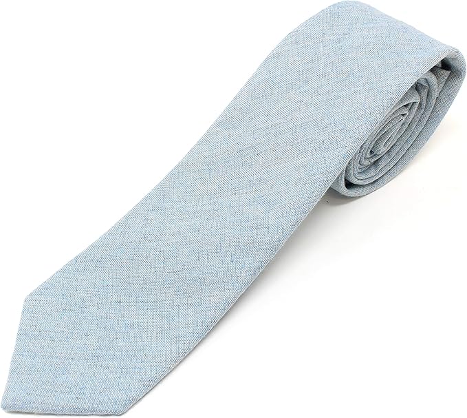 Men's Light Blue Solid Tie – Slim Cotton Linen Blend Necktie for Business & Casual, 2.36” Wide